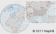 Gray Location Map of Bulgaria, lighten, semi-desaturated, hill shading