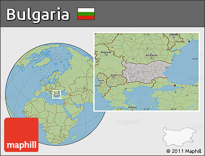 Gray Location Map of Bulgaria, savanna style outside, hill shading inside