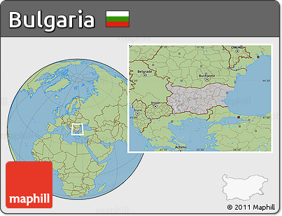 Gray Location Map of Bulgaria, savanna style outside, hill shading inside