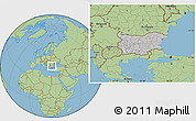 Gray Location Map of Bulgaria, savanna style outside, hill shading inside