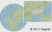 Gray Location Map of Bulgaria, savanna style outside, hill shading outside