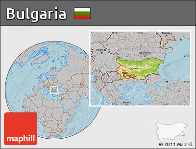 Physical Location Map of Bulgaria, gray outside, hill shading