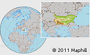 Physical Location Map of Bulgaria, gray outside