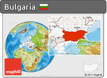 Physical Location Map of Bulgaria, highlighted continent