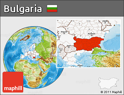 Physical Location Map of Bulgaria, highlighted continent