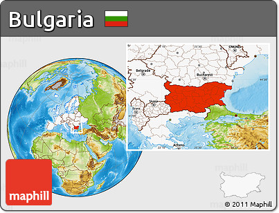 Physical Location Map of Bulgaria, highlighted continent