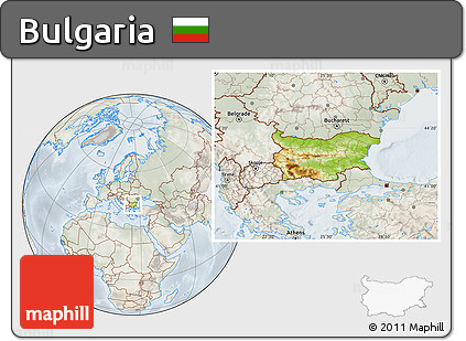 Physical Location Map of Bulgaria, lighten, semi-desaturated