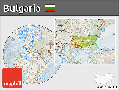 Physical Location Map of Bulgaria, lighten, semi-desaturated