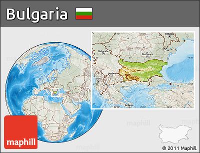 Physical Location Map of Bulgaria, lighten, semi-desaturated, land only
