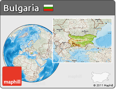 Physical Location Map of Bulgaria, lighten, semi-desaturated, land only