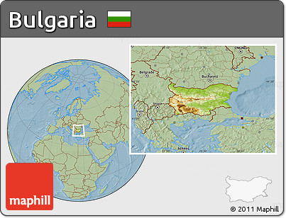 Physical Location Map of Bulgaria, savanna style outside, hill shading