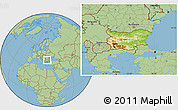 Physical Location Map of Bulgaria, savanna style outside
