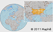 Political Location Map of Bulgaria, gray outside, hill shading
