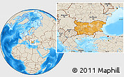 Political Location Map of Bulgaria, shaded relief outside