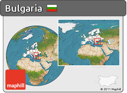 Satellite Location Map of Bulgaria, highlighted continent, within the entire continent