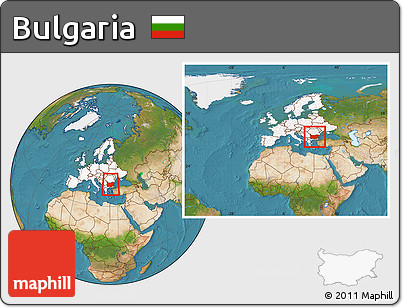 Satellite Location Map of Bulgaria, highlighted continent, within the entire continent