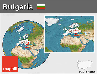 Satellite Location Map of Bulgaria, highlighted continent, within the entire continent