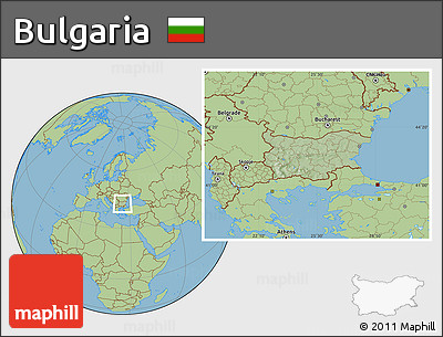 Savanna Style Location Map of Bulgaria, hill shading inside