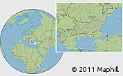 Savanna Style Location Map of Bulgaria, hill shading inside