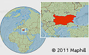 Savanna Style Location Map of Bulgaria, hill shading