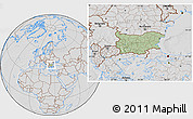 Savanna Style Location Map of Bulgaria, lighten, desaturated, hill shading
