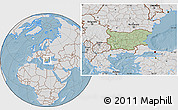 Savanna Style Location Map of Bulgaria, lighten, desaturated, land only, hill shading