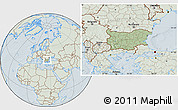 Savanna Style Location Map of Bulgaria, lighten, hill shading