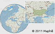 Savanna Style Location Map of Bulgaria, lighten, land only, hill shading