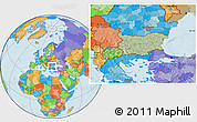 Savanna Style Location Map of Bulgaria, political outside, hill shading