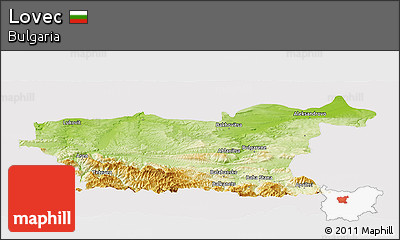 Physical Panoramic Map of Lovec, cropped outside