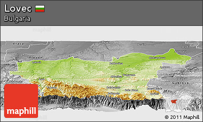 Physical Panoramic Map of Lovec, desaturated