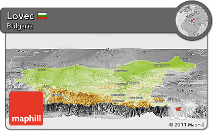 Physical Panoramic Map of Lovec, desaturated