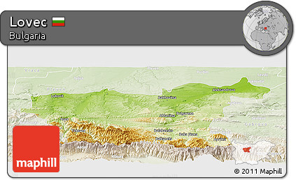 Physical Panoramic Map of Lovec, lighten