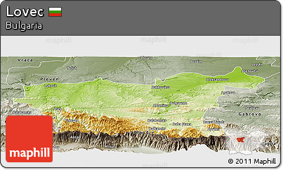 Physical Panoramic Map of Lovec, semi-desaturated