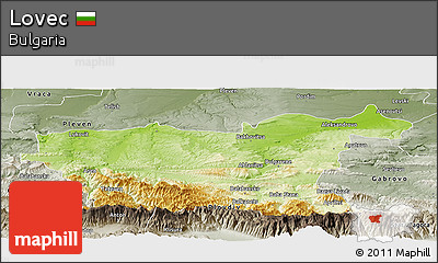 Physical Panoramic Map of Lovec, semi-desaturated