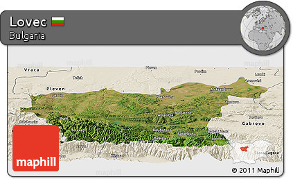 Satellite Panoramic Map of Lovec, shaded relief outside