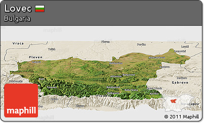 Satellite Panoramic Map of Lovec, shaded relief outside