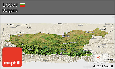 Satellite Panoramic Map of Lovec, shaded relief outside