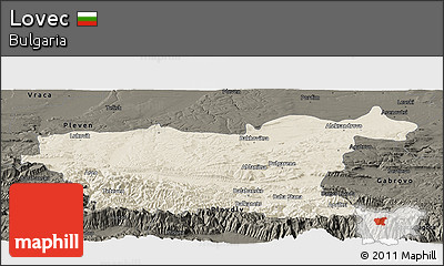 Shaded Relief Panoramic Map of Lovec, darken
