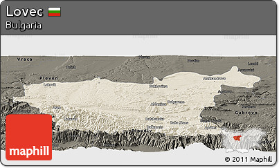 Shaded Relief Panoramic Map of Lovec, darken