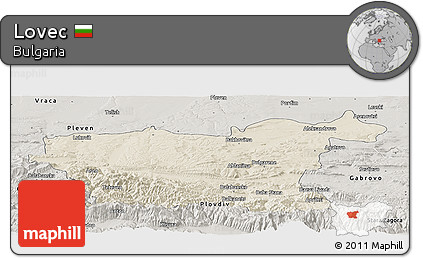 Shaded Relief Panoramic Map of Lovec, semi-desaturated