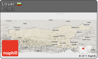 Shaded Relief Panoramic Map of Lovec, semi-desaturated