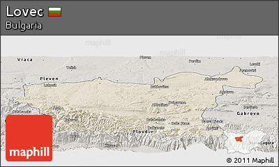Shaded Relief Panoramic Map of Lovec, semi-desaturated