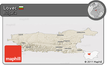 Shaded Relief Panoramic Map of Lovec, single color outside