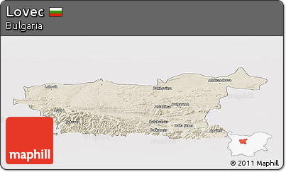 Shaded Relief Panoramic Map of Lovec, single color outside