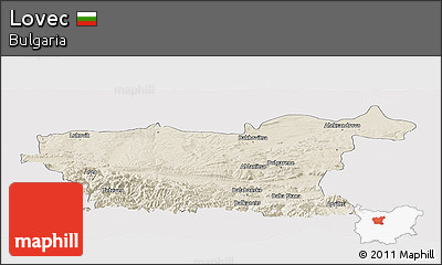 Shaded Relief Panoramic Map of Lovec, single color outside