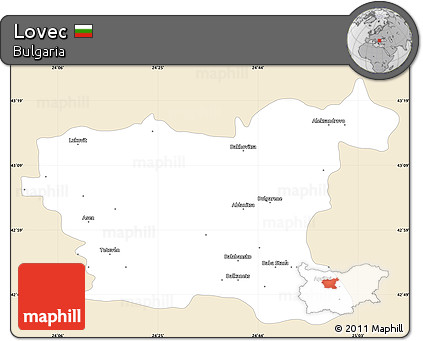 Classic Style Simple Map of Lovec, single color outside