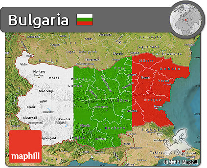 Flag Map of Bulgaria, satellite outside, flag rotated
