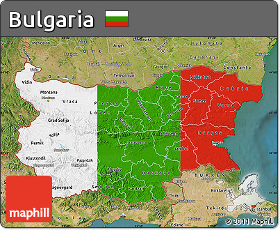 Flag Map of Bulgaria, satellite outside, flag rotated