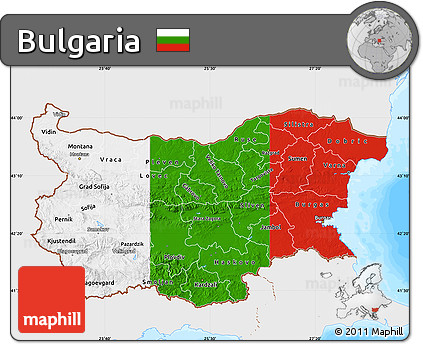 Flag Map of Bulgaria, single color outside, bathymetry sea, flag rotated